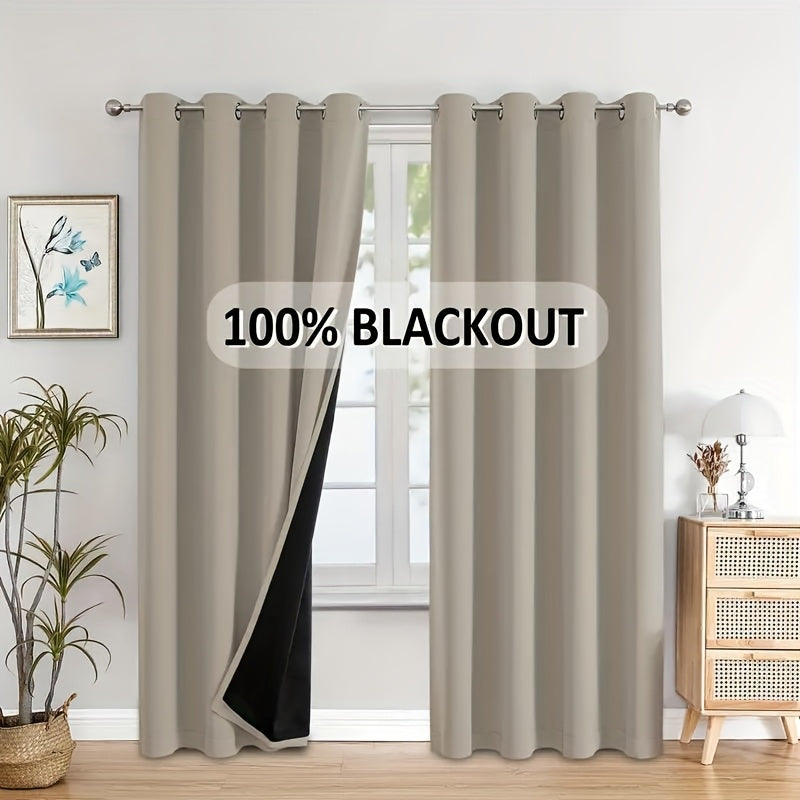 2pcs 100% blackout curtains, with perforated hanging method, sun protection, privacy protection, heat insulation and noise reduction, suitable for bedroom, living room, dining room and other various life decorations