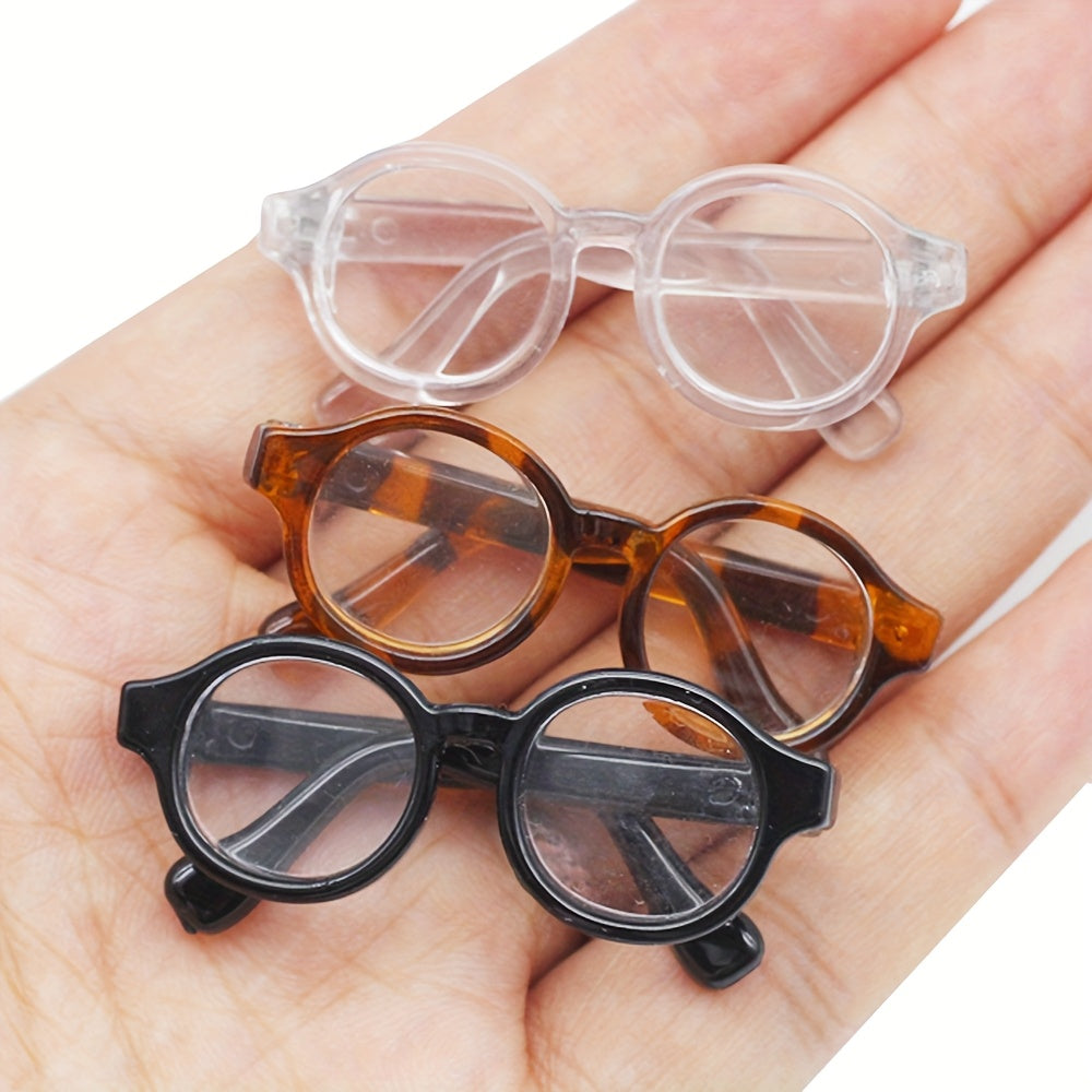 3pcs Decorative Plastic Glasses for Labubu & Collectible Figurines - 6.5cm Round Rimmed Fashion Doll Eyewear in Multicolor, Gray, Red, Green, Transparent, Black - Perfect Gift for Figure Collectors, Collectible Accessories, Playful Accessory, Durable Figu