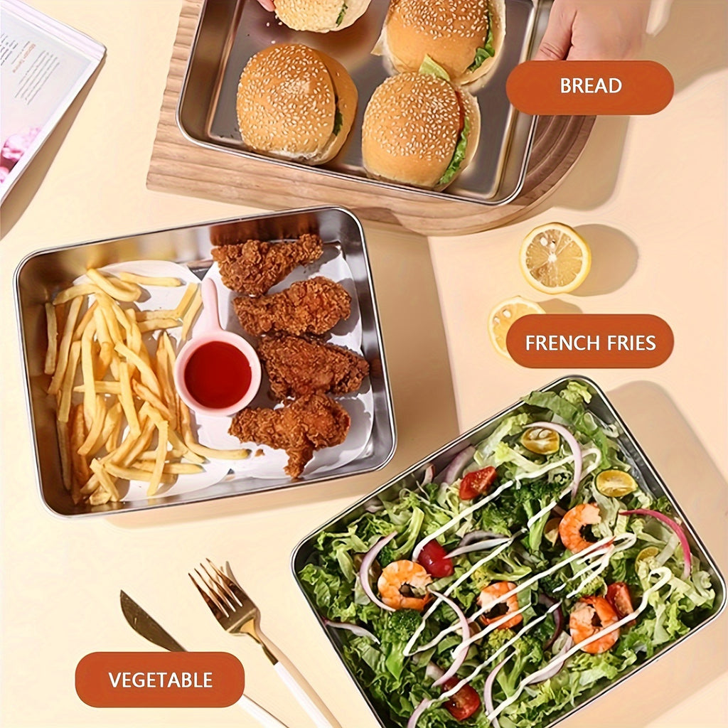 Set Of 5 Stainless Steel Food Storage Containers With Transparent Lids - Large Square Containers, Suitable For Meat, Fruits, And Vegetables - Perfect For Camping, Outdoor, And Home Use, Stackable Kitchen Organizer, Best Choice For Christmas, Perfect Gift