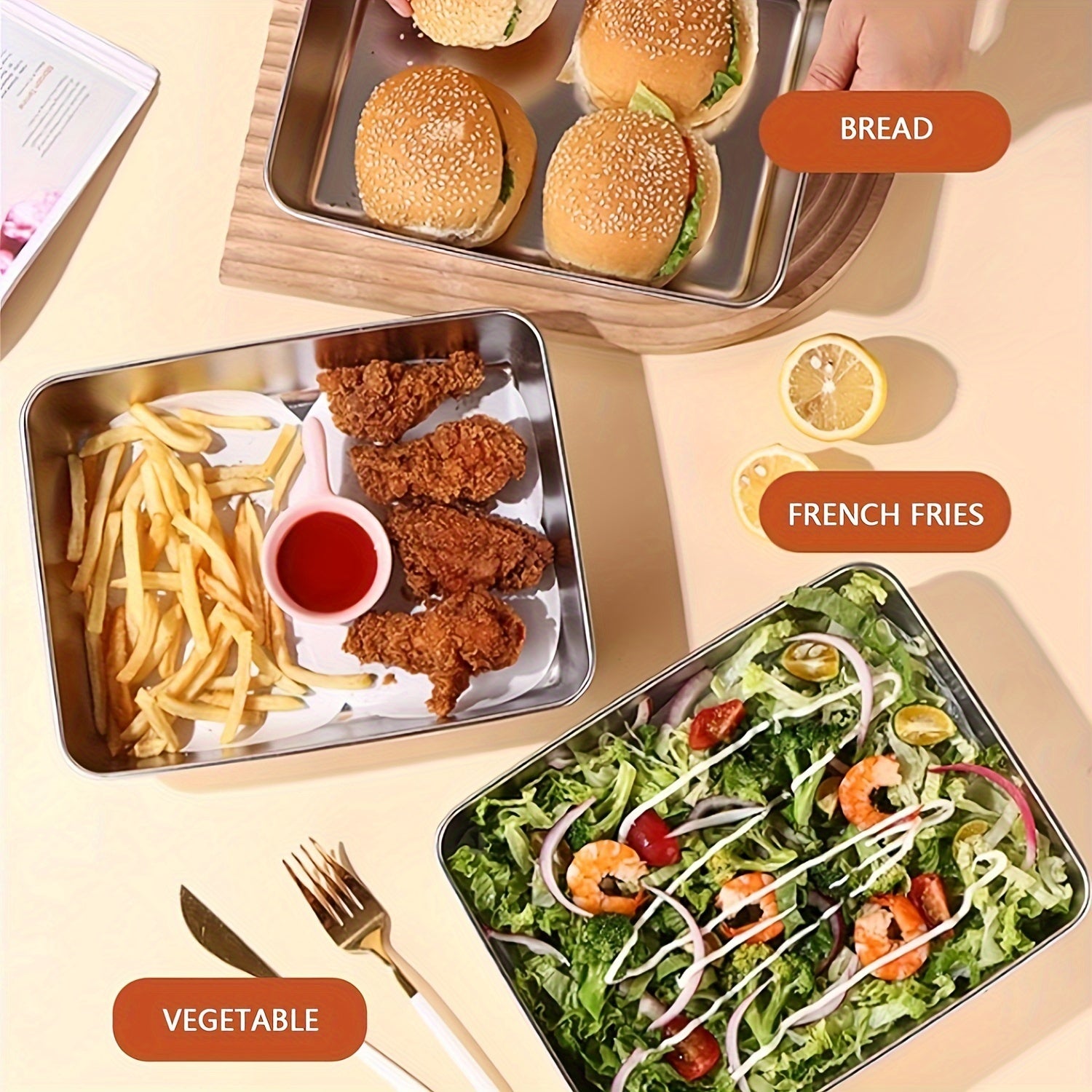 Set Of 5 Stainless Steel Food Storage Containers With Transparent Lids - Large Square Containers, Suitable For Meat, Fruits, And Vegetables - Perfect For Camping, Outdoor, And Home Use, Stackable Kitchen Organizer, Best Choice For Christmas, Perfect Gift