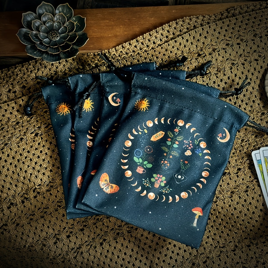 1pc Tarot Pouch, Astrological Celestial Moon Phase Designs, Polyester, Multipurpose Storage Bag, Small, Women'S Change Purse, Non-Prop Banknotes, No Feathers, with Tarot Runes Constellation Witch Divination Accessories for Women, for Halloween