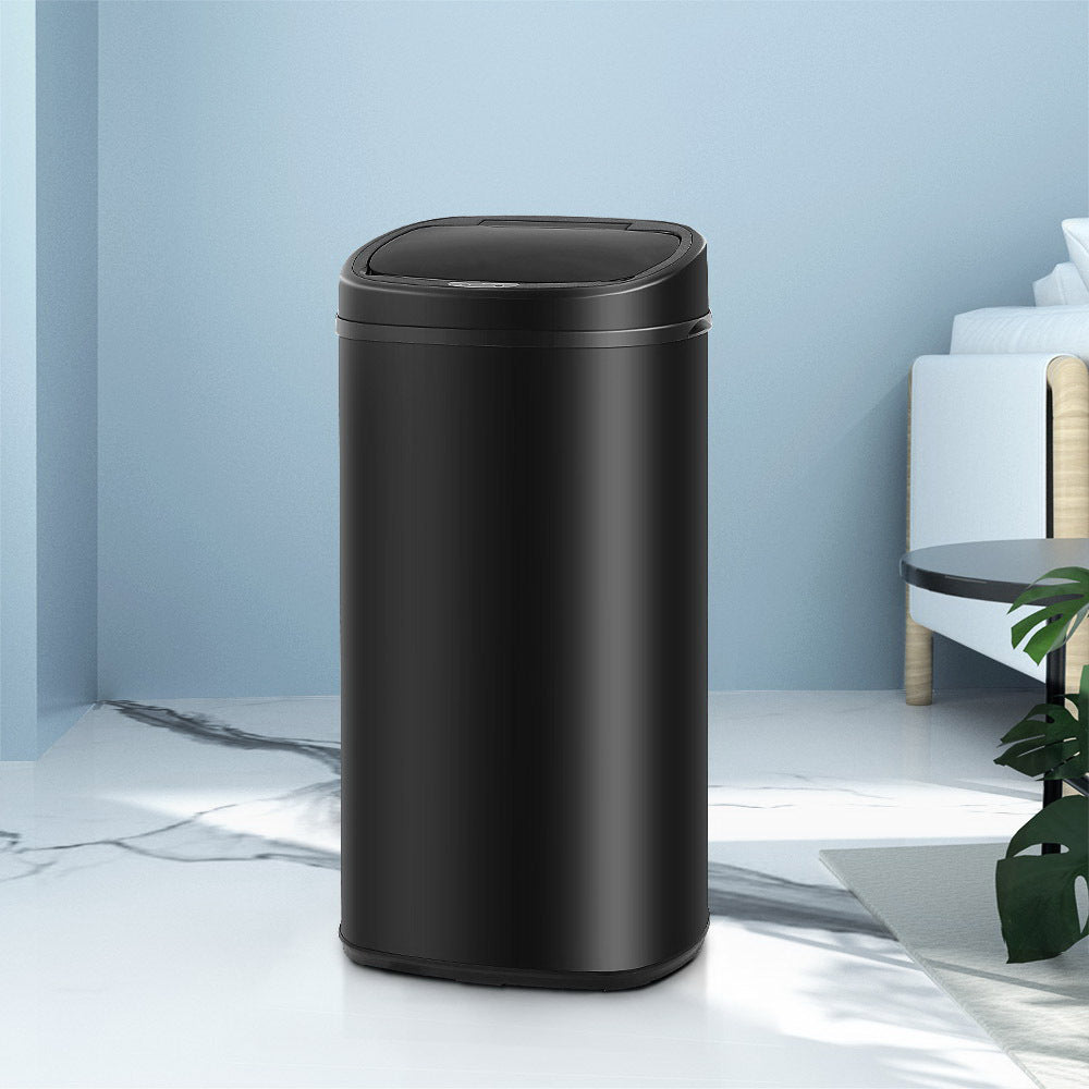 Devanti 68L Motion Sensor Trash Can - Large Capacity Automatic Garbage Bin with Quiet Operation, Fingerprint-Resistant Steel, and Bag Holder for Kitchen, Black (AA Battery Powered)