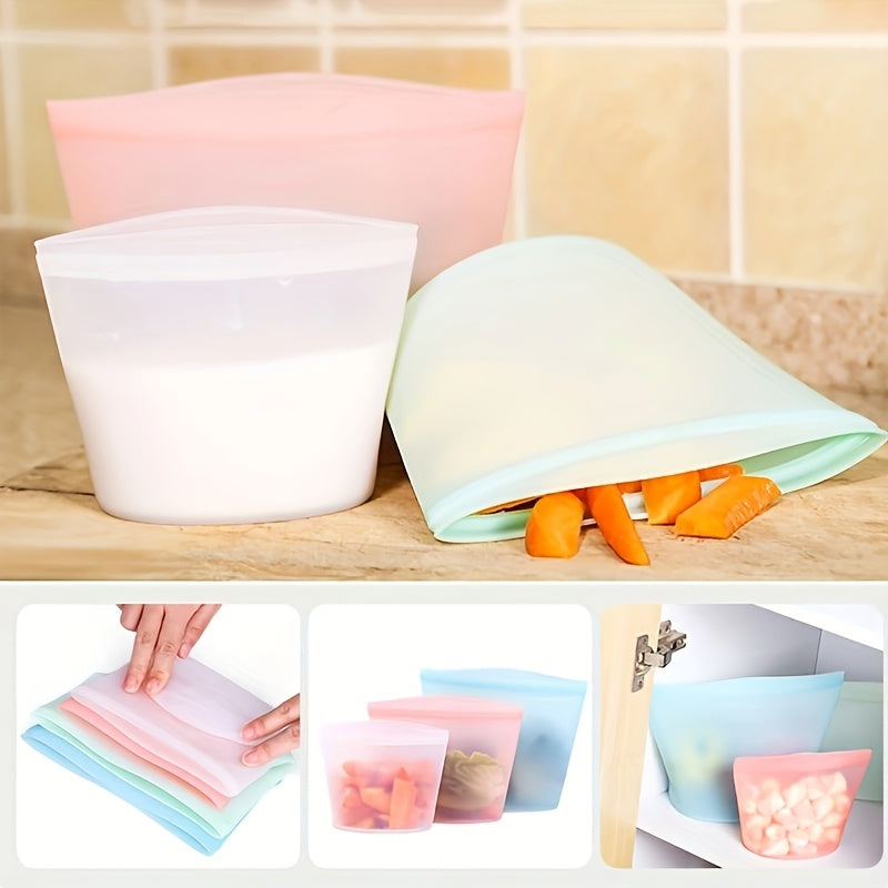 Reusable Silicone Food Storage Bags - Leakproof, Fresh-Keeping Ziplock Containers for Fridge & Freezer | 17.6oz, 35.2oz, 52.8oz | Ideal for Snacks, Fruits, and Vegetables