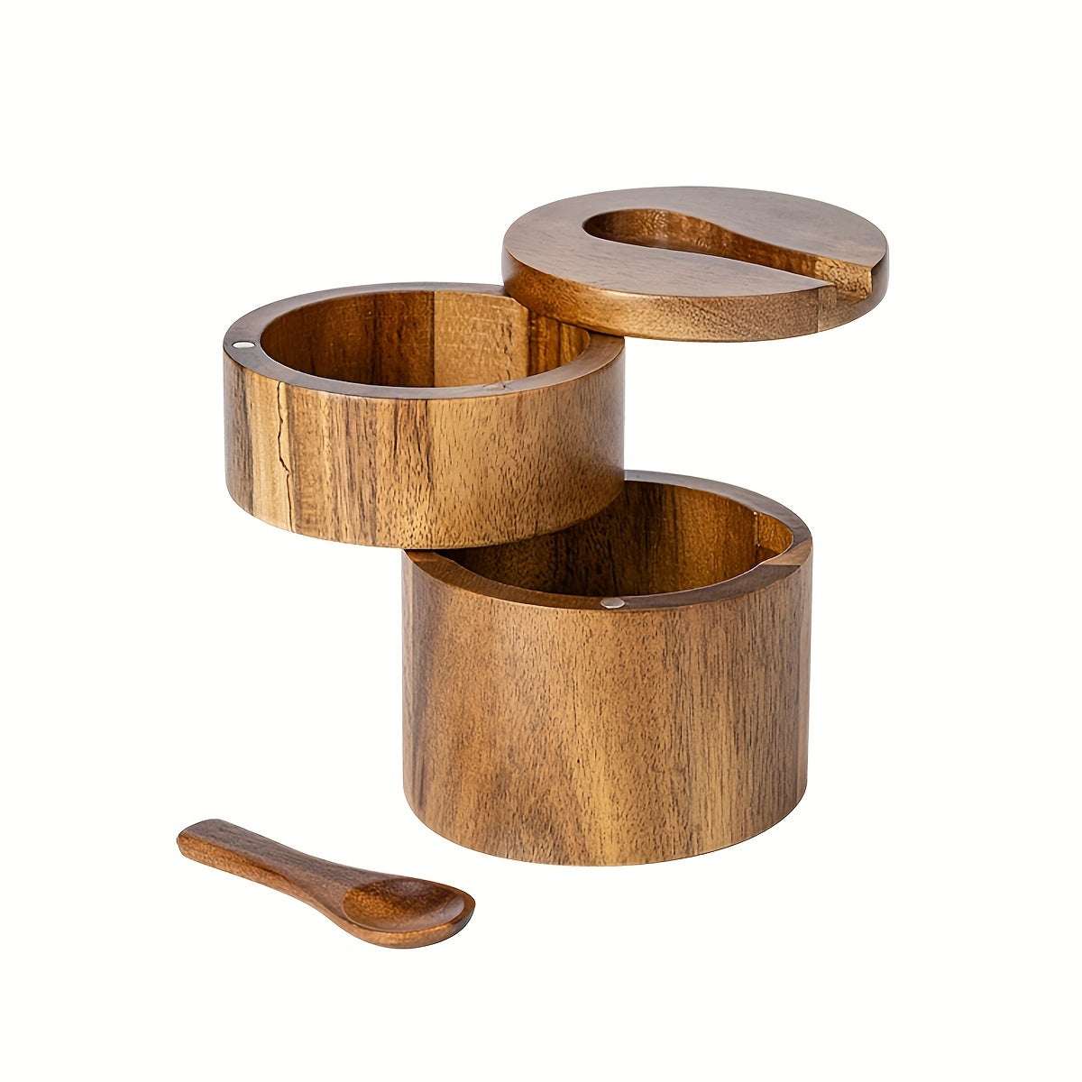 1PC Wooden Salt and Pepper Set with Spoon - Rustic Kitchen Storage for Spices and Condiments