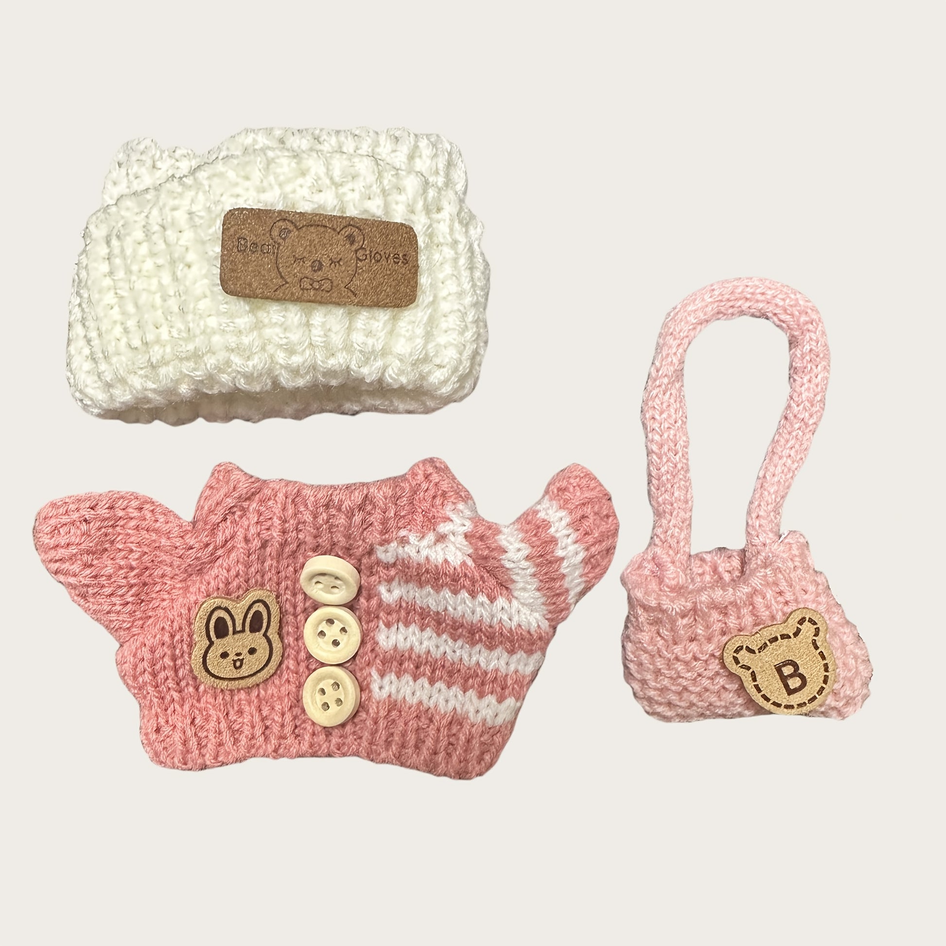1/4pcs, Labubu fashionable clothing set for dolls (doll not included), handmade 3pcs knit outfit with cute dress, bag, and hat, DIY stylish accessory gift for daughters' birthdays or anniversaries