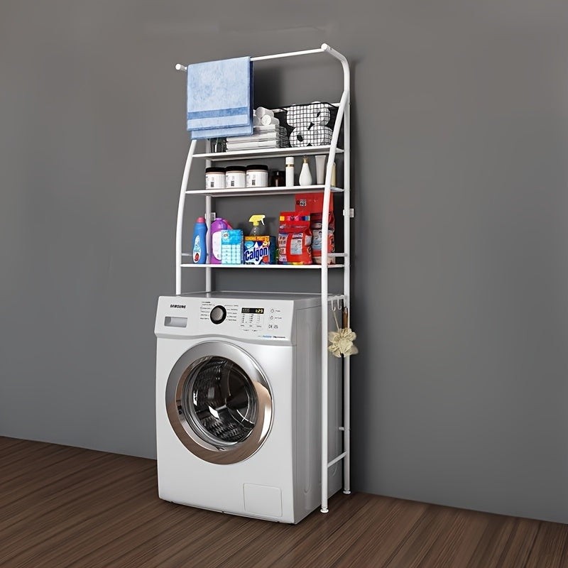 [Adjustable Storage Rack] 3-Tier Adjustable Over Washing Machine Storage Rack | Freestanding Stainless Steel Bathroom Organizer for Washer and Dryer, Space-Saving Utility Shelves for Laundry Room, White, Laundry Room Accessories, Standing Shelf