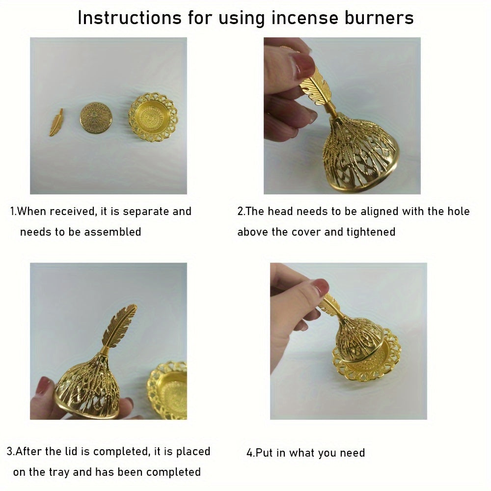 [Vintage Metal Incense Catcher Bowl] 1 Set, Metal Incense Burner, Vintage Arabic Golden Burner Catcher Holder, Incense Backflow Burner Holder Ornaments, Incense Candle Holder Ash Catcher Bowl, Desktop Miniature, Home Decor, Room Decor, Tabletop Decor, Cre