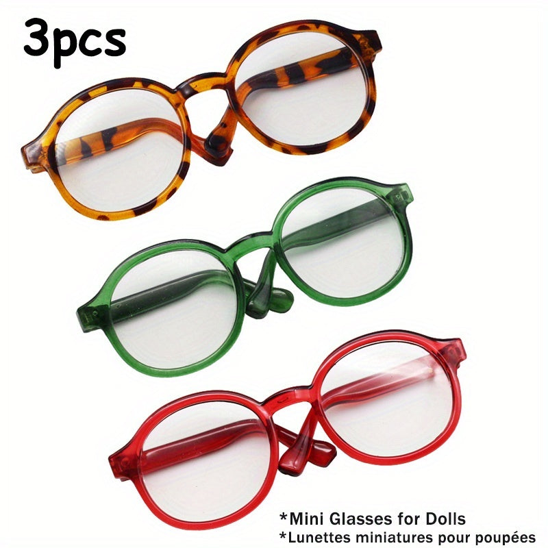 3pcs Decorative Plastic Glasses for Labubu & Collectible Figurines - 6.5cm Round Rimmed Fashion Doll Eyewear in Multicolor, Gray, Red, Green, Transparent, Black - Perfect Gift for Figure Collectors, Collectible Accessories, Playful Accessory, Durable Figu