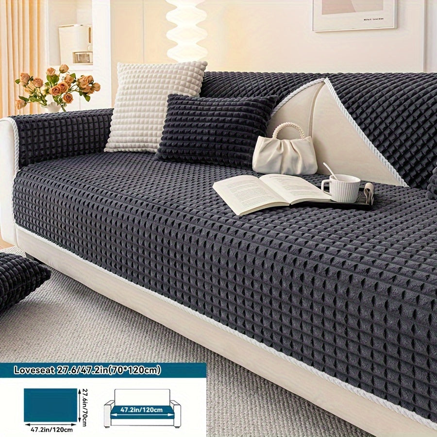1pc Plush Sofa Cover - Soft, Thick, and Pet-Friendly Couch Protector for All Seasons, Non-Slip Furniture Slipcover for 1 to 4-Seater Sofas, Beige/Light Green/Dark Gray/Black Options, Perfect for Living Room, Bedroom, or Office Decor, Sofa Protection Cover