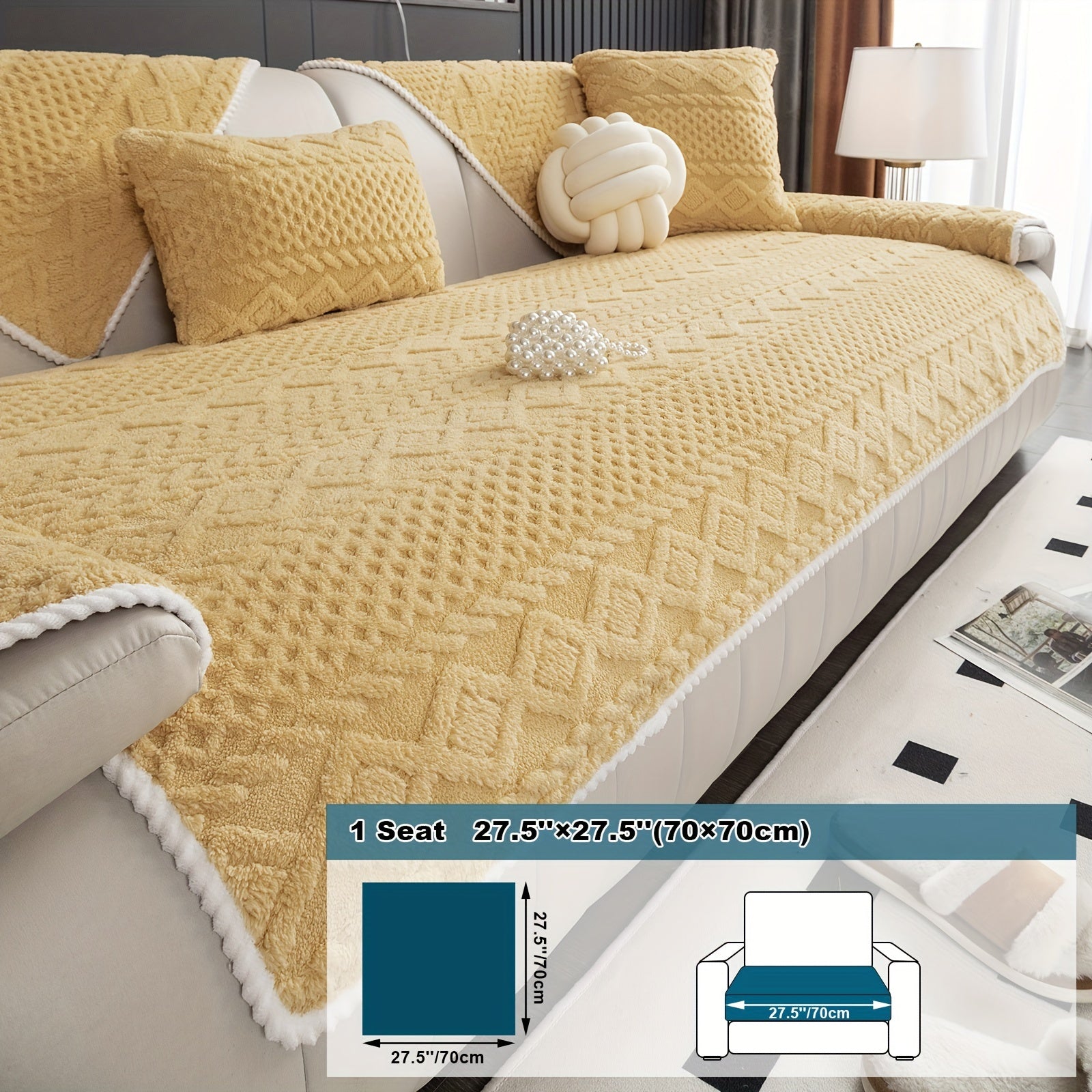 Classic Jacquard Shu Velveteen Sofa Cover - Pet-Friendly, Non-Slip, Machine Washable, Breathable 100% Polyester, 1pc