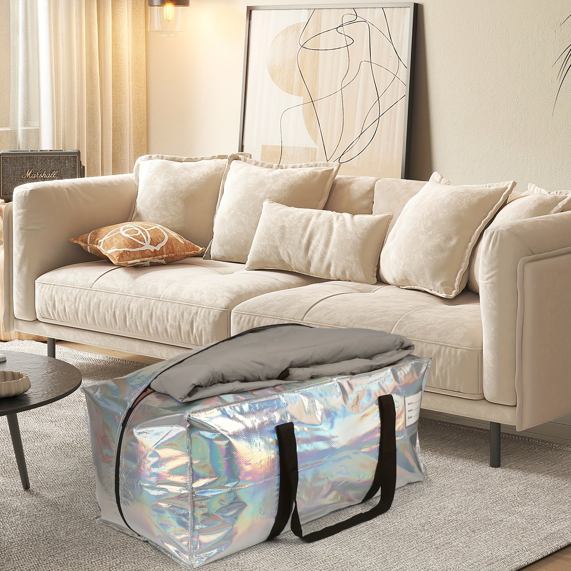 4pcs Large Moving Bags, Silvery Thick Storage Bags, with Side Handles and Label Bags, Reusable Storage Tote Bags, Save Space, Suitable for Moving, Long-term Storage of Clothe