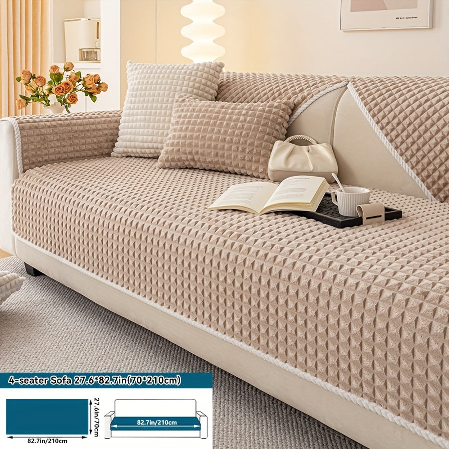 1pc Plush Sofa Cover - Soft, Thick, and Pet-Friendly Couch Protector for All Seasons, Non-Slip Furniture Slipcover for 1 to 4-Seater Sofas, Beige/Light Green/Dark Gray/Black Options, Perfect for Living Room, Bedroom, or Office Decor, Sofa Protection Cover