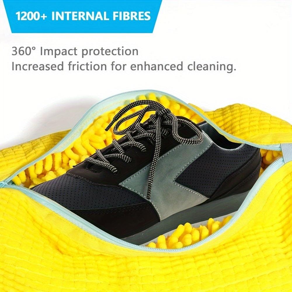 [Soft Laundry Bag] Soft Chenille Laundry Bag | Yellow Shoe Washing Machine Bag for Washer & Dryer with Noise Reduction, Oval Zipper Design, Rich Fluff Lining, Durable Polyester for Sneakers & Most Footwear