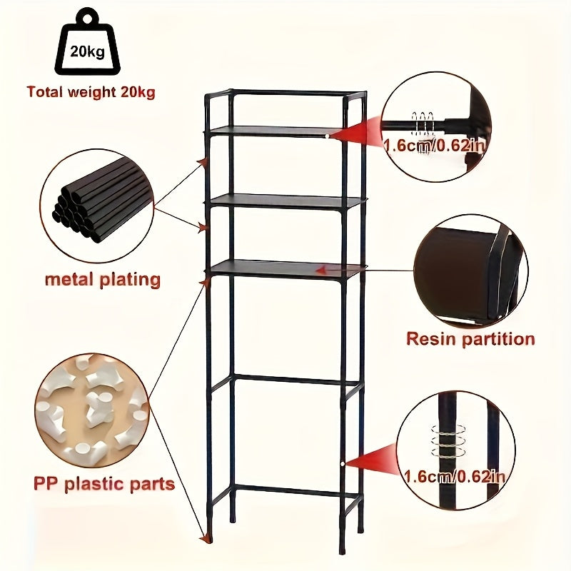 3-Tier Over-the-Toilet Metal Bathroom Organizer Rack - Space-Saving, Freestanding Multi-Purpose Storage Shelf for Toiletries, Durable Iron with Black Finish, Ideal for Bathroom Organization, Bathroom Organizers And Storage, Shelves