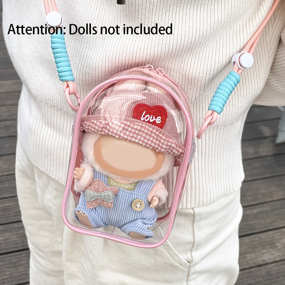 MISFANS Labubu Doll Crossbody Bag - Cute Transparent Purse with Pastel colors (Pink, Yellow, Clear), Adjustable Strap & Zipper Closure, Compact Bag for Girls, Teens, Anime Fans - Halloween/Christmas Gift Idea (Dolls Not Included) - Everyday Essentials Org
