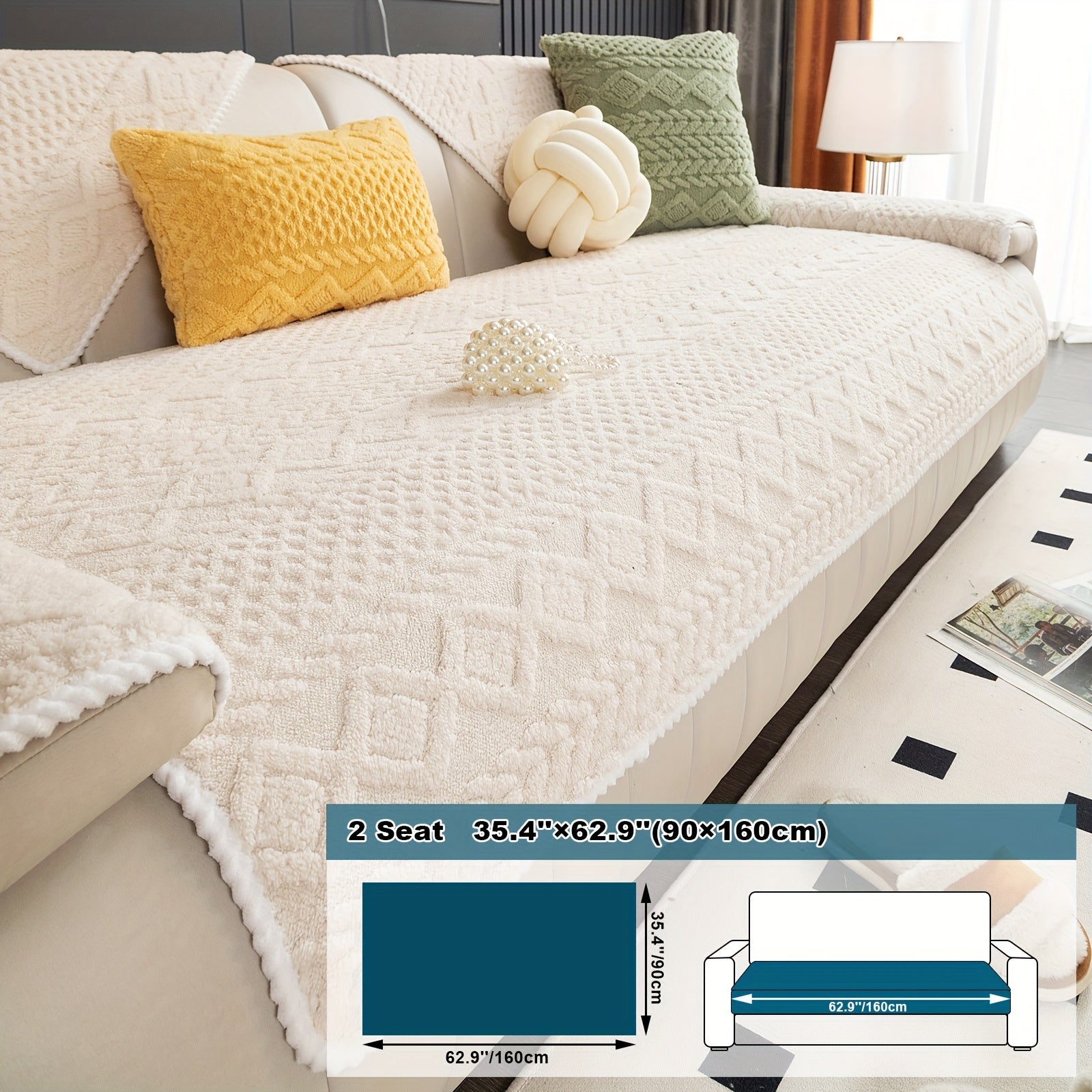 Classic Jacquard Shu Velveteen Sofa Cover - Pet-Friendly, Non-Slip, Machine Washable, Breathable 100% Polyester, 1pc