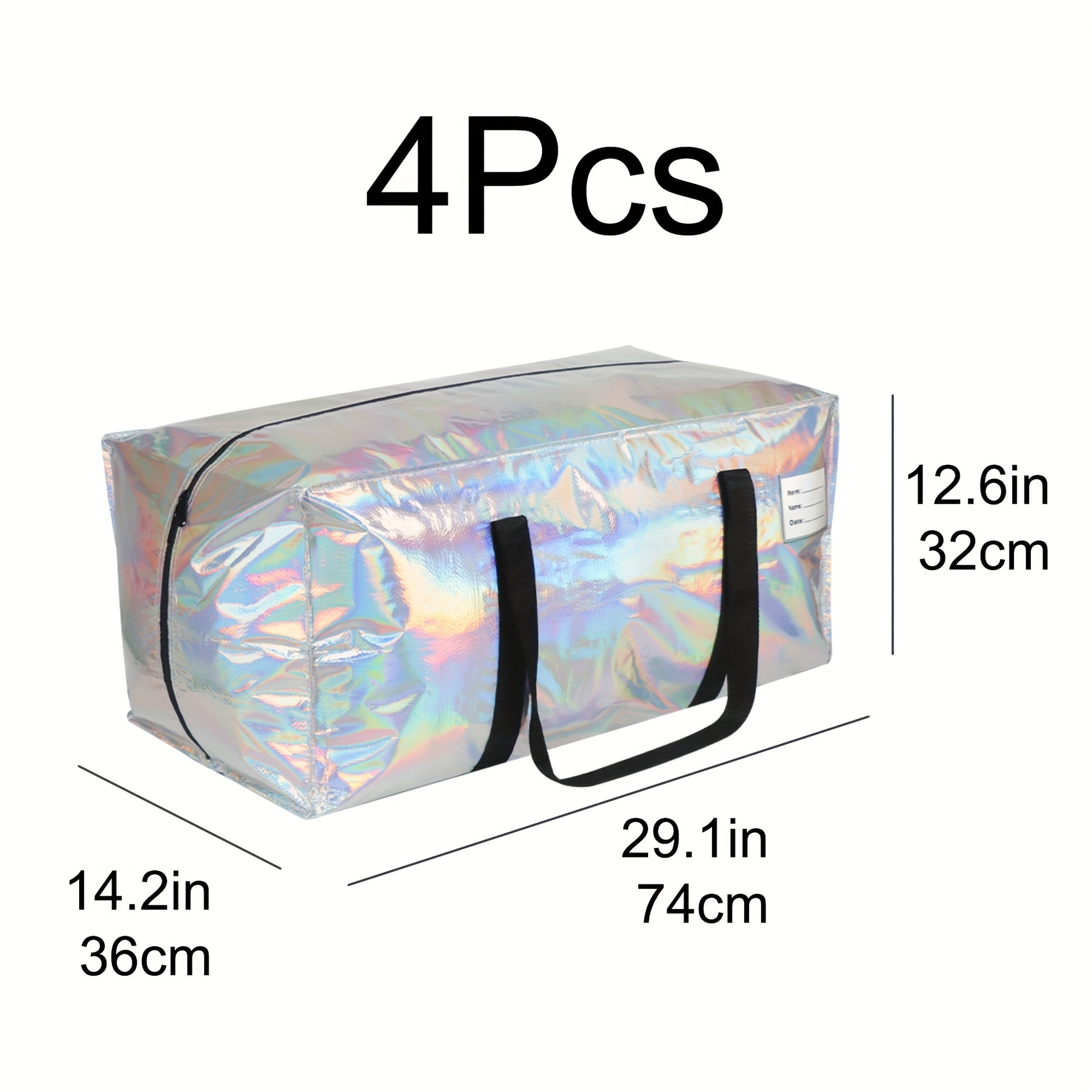 4pcs Large Moving Bags, Silvery Thick Storage Bags, with Side Handles and Label Bags, Reusable Storage Tote Bags, Save Space, Suitable for Moving, Long-term Storage of Clothe