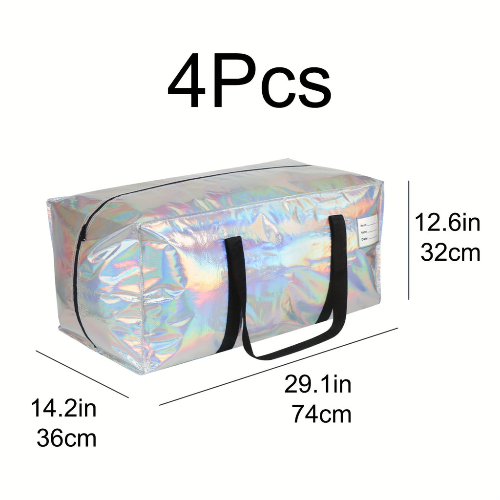4pcs Large Moving Bags, Silvery Thick Storage Bags, with Side Handles and Label Bags, Reusable Storage Tote Bags, Save Space, Suitable for Moving, Long-term Storage of Clothe