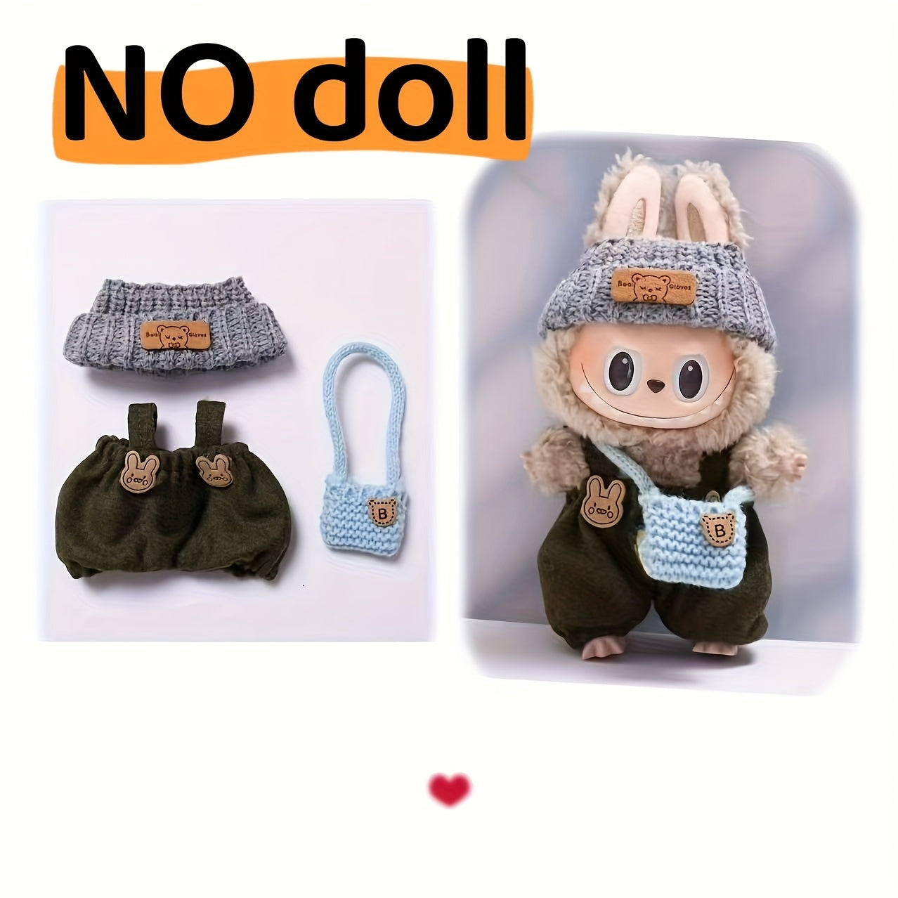3pcs Labubu Outfit Set, Mini Cute Doll Clothes for 15cm-17cm, Fashionable Accessories, Dress-Up Party, Gift Choice, Perfect for Dolls, 520 Gifts