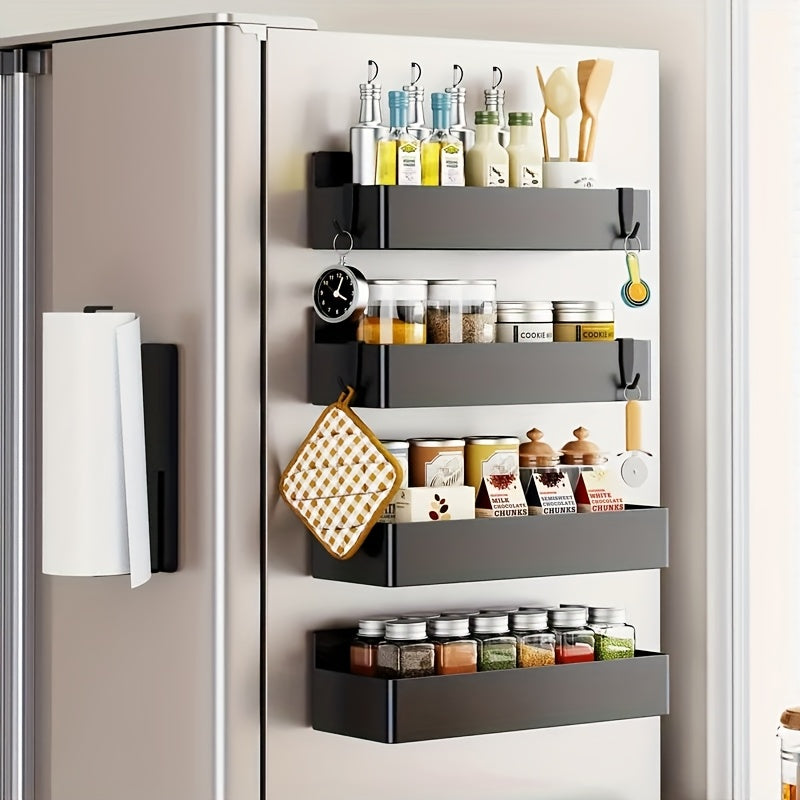 2-Pack Large Magnetic Plastic Storage Baskets for Refrigerator, Microwave, and Washing Machine - Multifunctional Kitchen Organizer, Side Spice Rack Magnetic Holder with No-Drill & Glue Required, Removable Shelf