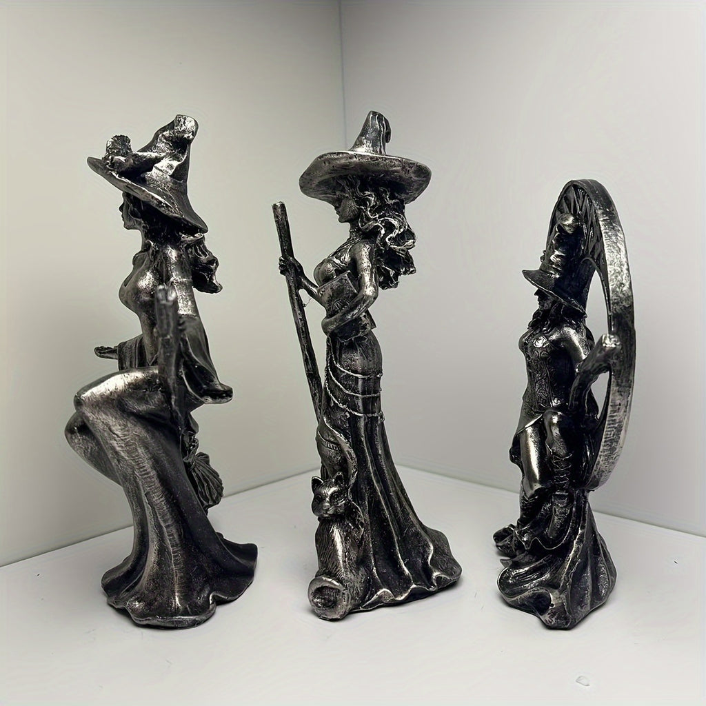 1pc Creative Broom Moon Witch Ornament for Living Room Tabletop Home Decoration Wizard Figure Statue European Style Decorative