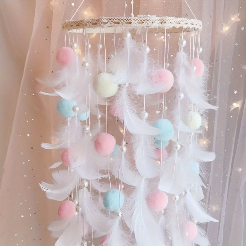 [1pc Whimsy Wind Chime Hanging Ornament] 1pc Glam Style Whimsy Wind Chime Hanging Ornament, Fairy Tale Theme, Artificial Faux Feather Decor for Bedroom, No Power Needed