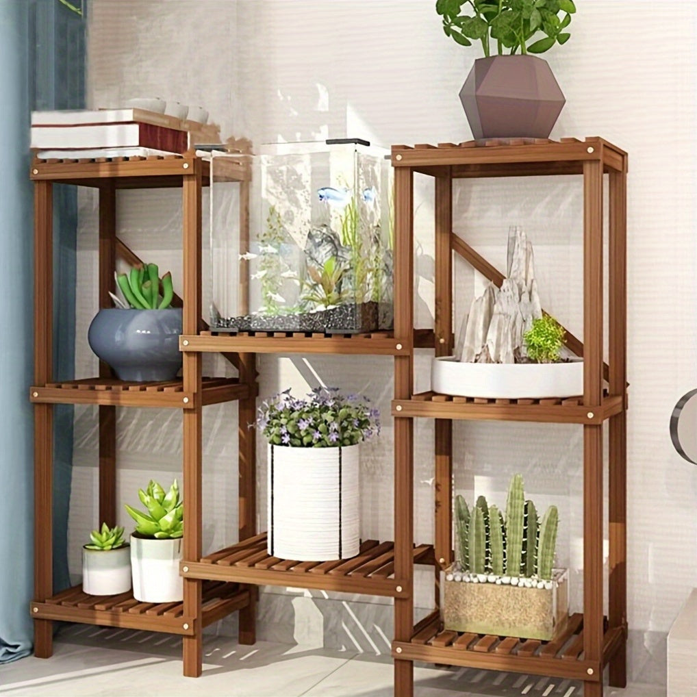 [Wooden Plant Stand] Adjustable Large Wooden Plant Stand | Flower Display Rack Multiple Pots Holder Corner Shelf Balcony Patio Garden Indoor Home Decor Flexible Combination