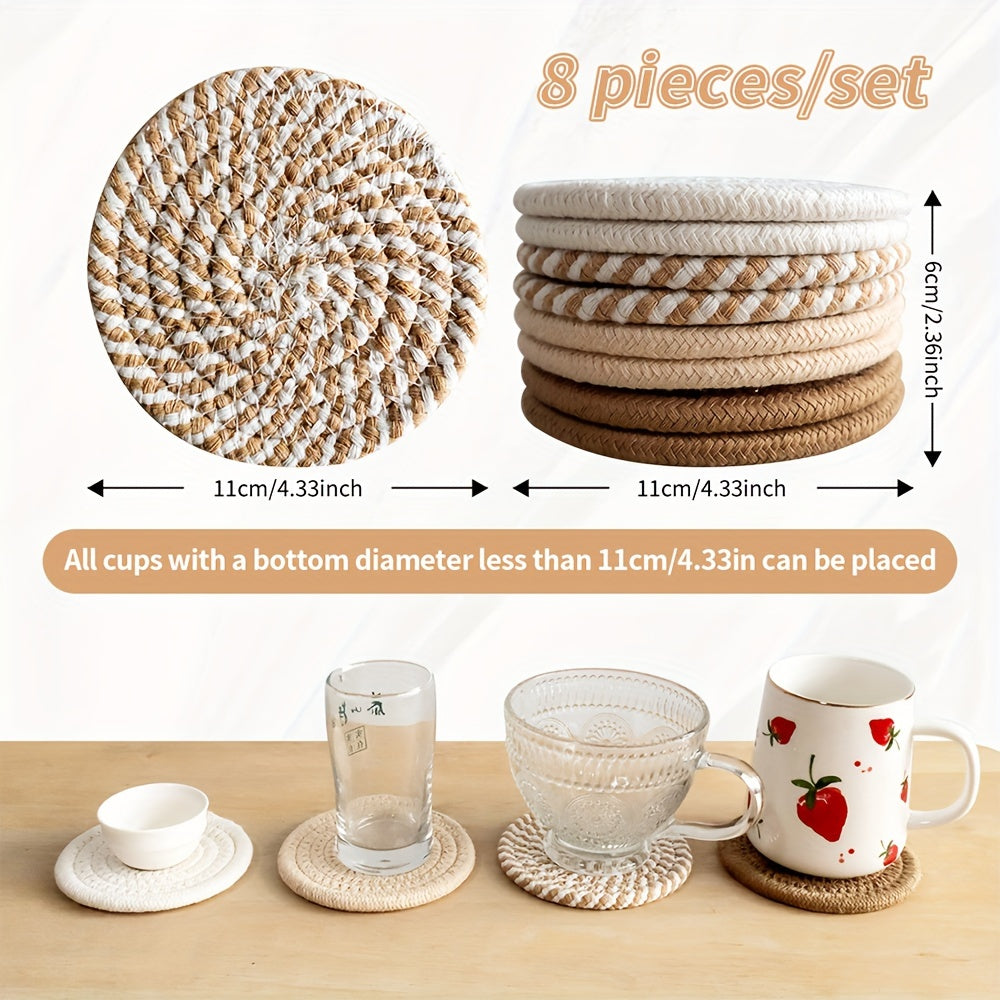 8pcs Absorbent Coasters Set, Minimalist Drink Mats for Coffee Table Home Decor, Bar Housewarming Gift, Brown Series, Polyester Blend 100%, Non-woven Fabric Lining