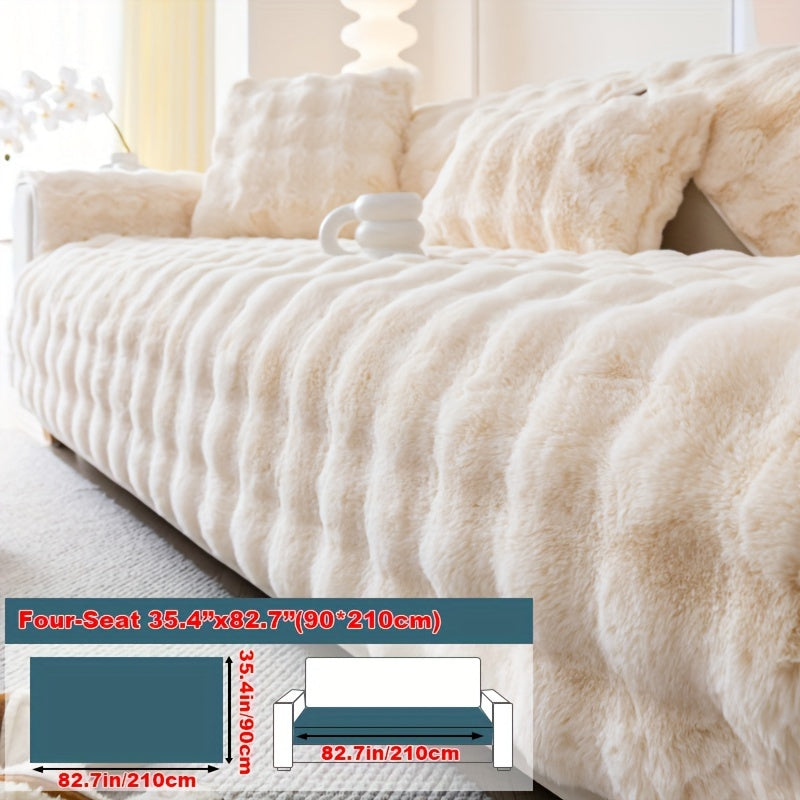 1pc Cozy Rabbit Plush Sofa Cover - Winter Warm, Thick, Soft, Non-Slip, Protective Furniture Protector for Bedroom, Office, Living Room Home Decor - Pet Favorite, Easy to Install, Machine Washable, Durable, and Stylish