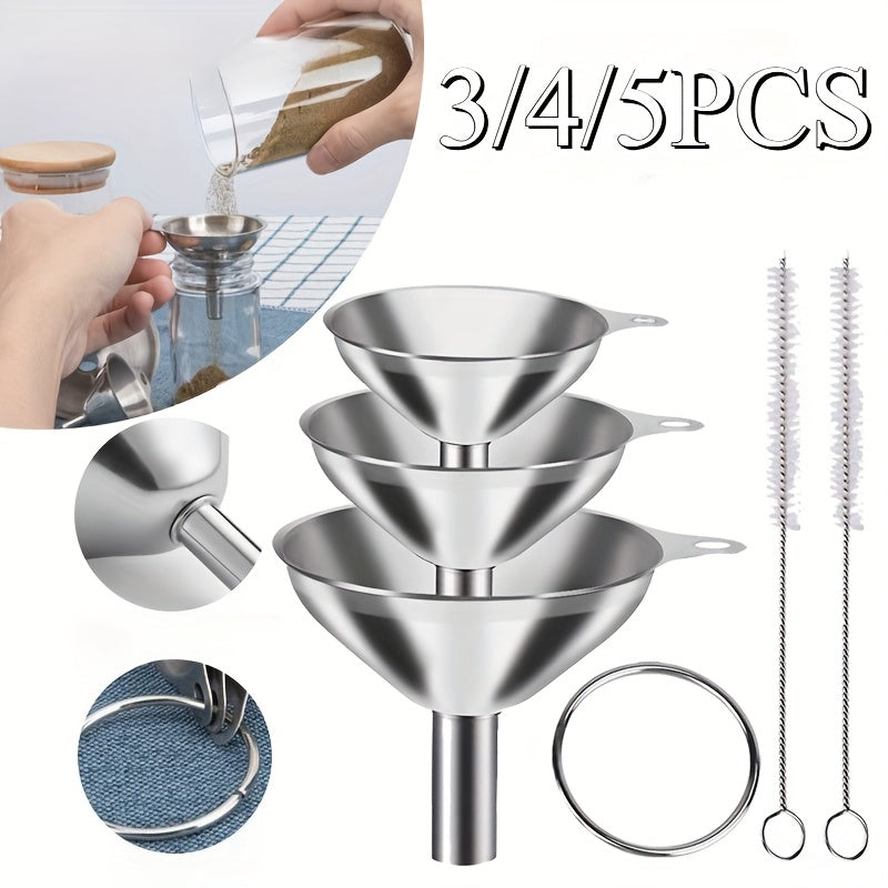 3/4/5pcs Stainless Steel Funnels Set Portable Funnel Mini Hopper Food Grade Metal Funnels for Filling Bottles Small Funnels for Essential Oil Spices Bottles Filler Mouth Funnel Mini Beer Liquid Oil Stainless Steel Funnel Kitchen Gadget Funnel Set