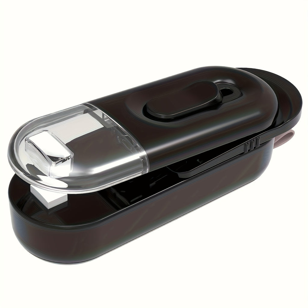 Portable 2-in-1 Heat Vacuum Sealer & Cutter Machine - Semi-Automatic for Snacks, Cookies, Chips | Battery-Powered (2 AA Not Included) | Black Kitchen Storage Accessory