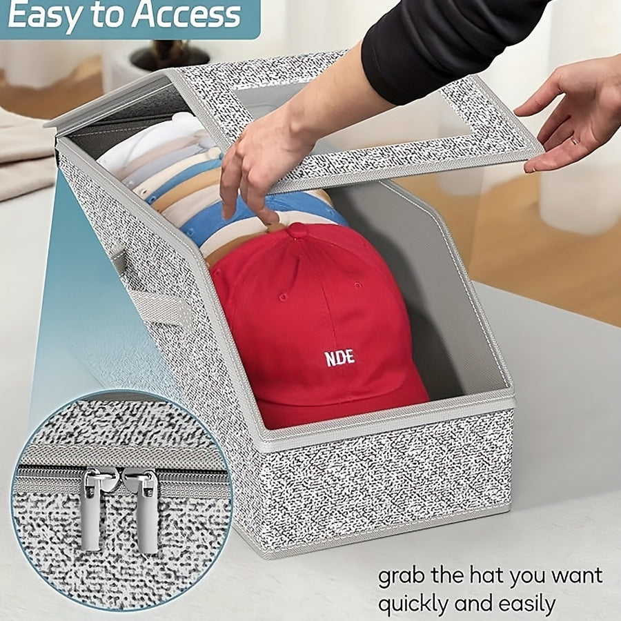 Extra Large Stackable Baseball Cap Storage Box - Dustproof Fabric Organizer with Zipper for Hats, Clothes, Dolls - Versatile and Foldable, Hat Storage Box | Stackable Box | Fabric Bo