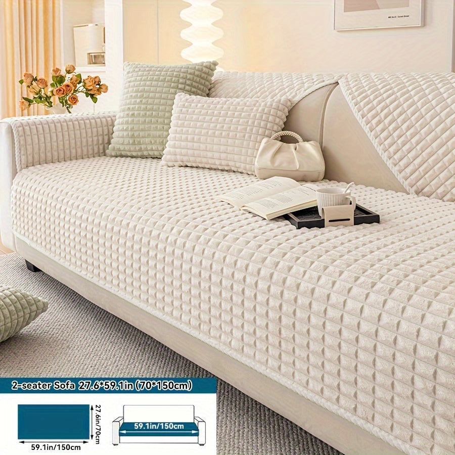 1pc Plush Sofa Cover - Soft, Thick, and Pet-Friendly Couch Protector for All Seasons, Non-Slip Furniture Slipcover for 1 to 4-Seater Sofas, Beige/Light Green/Dark Gray/Black Options, Perfect for Living Room, Bedroom, or Office Decor, Sofa Protection Cover