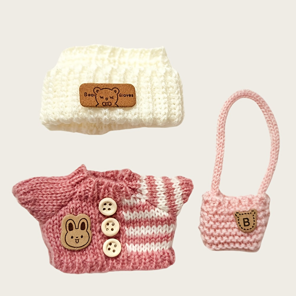 Labubu Fashion Clothing Set, Suitable for Dolls (No Dolls Included), Handmade 3-Piece Set, Cute Clothes, Bag, Hat, DIY Stylish And Fun Labubu Clothing Accessories, Perfect for Daughter'S Birthday, Anniversary, Or Holiday Gifts.