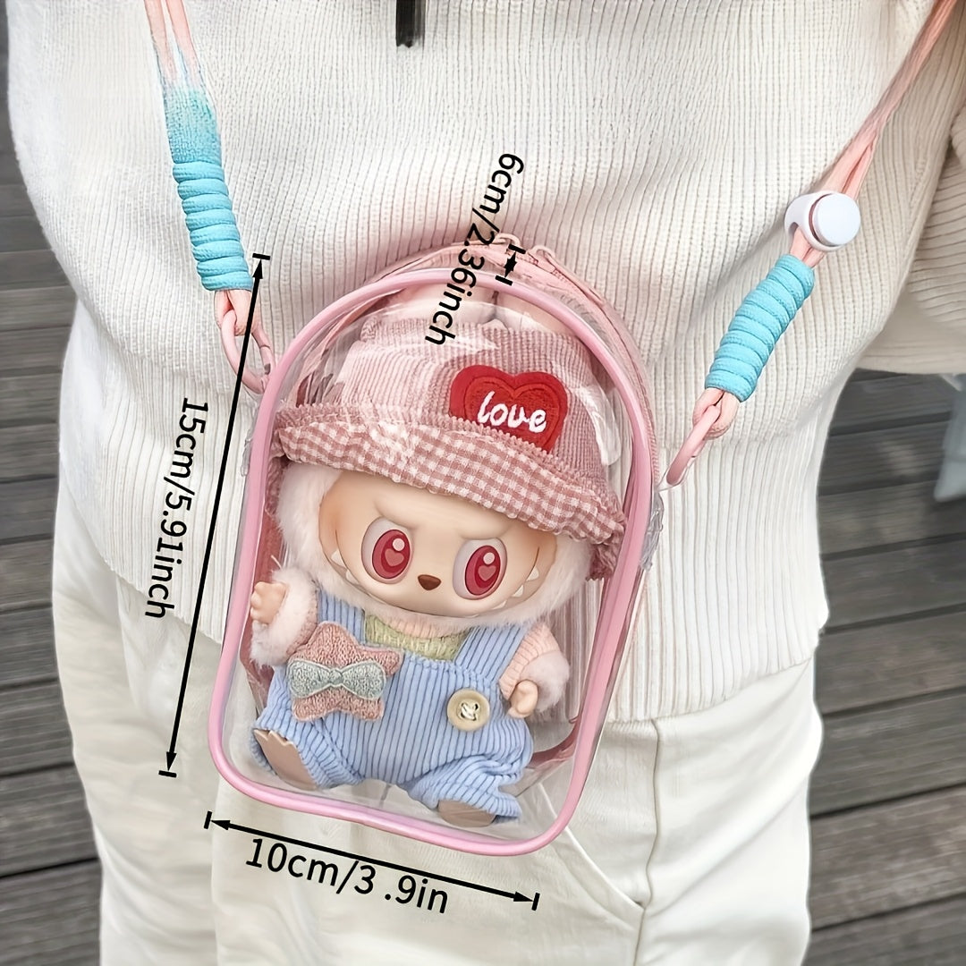 Labubu Is Sitting with a 5.91-Inch Doll Crossbody Cartoon Backpack, a PVC Storage Bag, And Car Curtain Fabric Doll Bag.