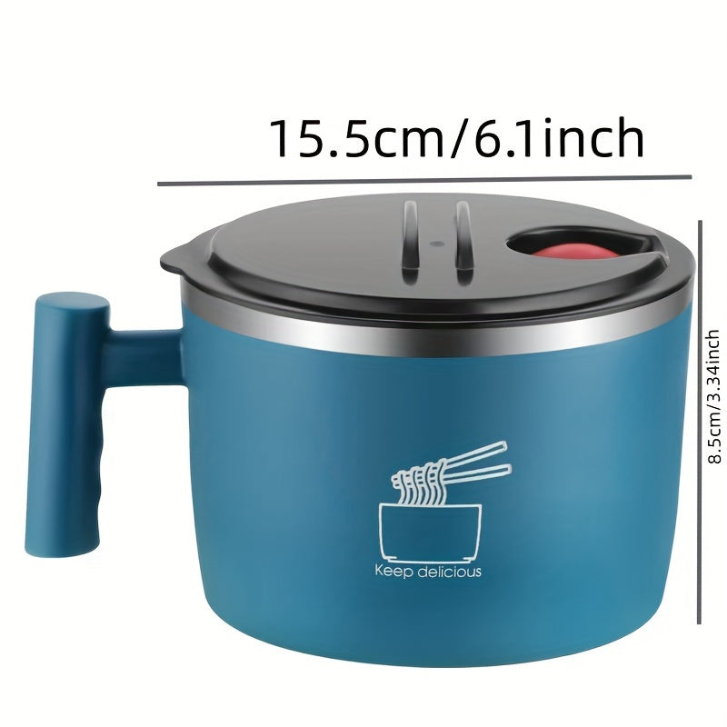 Stainless Steel Instant Noodle Bowl - 1pc, Lunch Box with Lid, Portable Drain Bowl, Ramen Bowl, Kitchen Tableware, Office Lunch Container