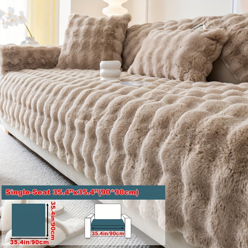 1pc Cozy Rabbit Plush Sofa Cover - Winter Warm, Thick, Soft, Non-Slip, Protective Furniture Protector for Bedroom, Office, Living Room Home Decor - Pet Favorite, Easy to Install, Machine Washable, Durable, and Stylish
