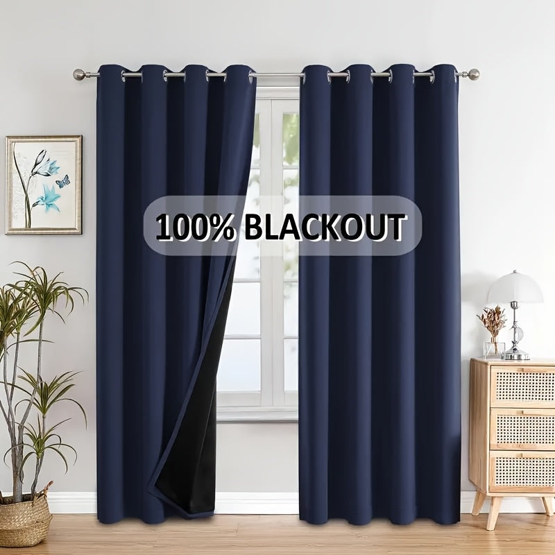2pcs 100% blackout curtains, with perforated hanging method, sun protection, privacy protection, heat insulation and noise reduction, suitable for bedroom, living room, dining room and other various life decorations