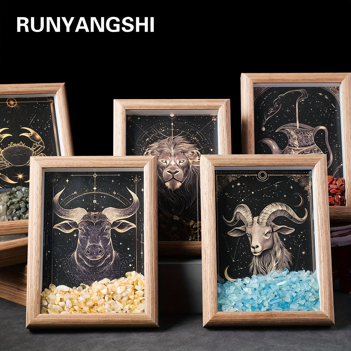 1pc Natural Crushed Stone Zodiac Signs Photo Frame Crystal Crafts for Home Decoration Home Desktop Decoration Housewarming Birthday Christmas Gift