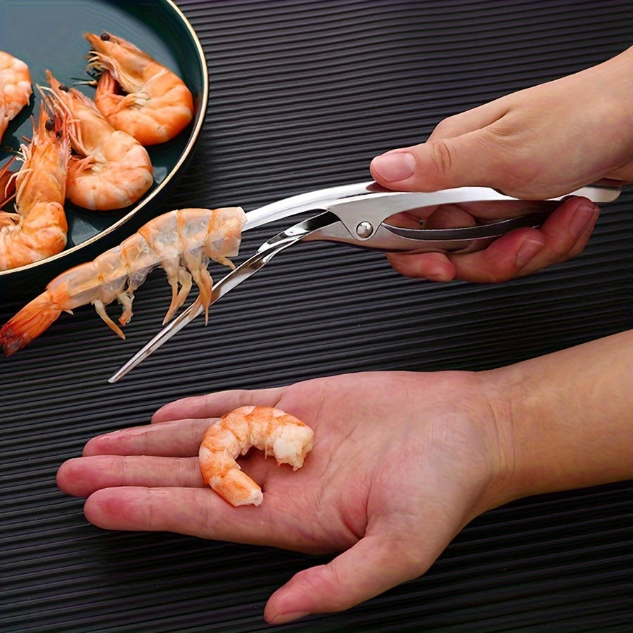 1-Pack Stainless Steel Herringbone Shrimp Peeler Tool - Ergonomic Design for Effortless Shell Removal, Durable Kitchen Gadget for Shrimp, Crab & Lobster - Professional & Home Chef Essential, Seafood Preparation, Sleek Metallic Finish, Comfortable Grip Han