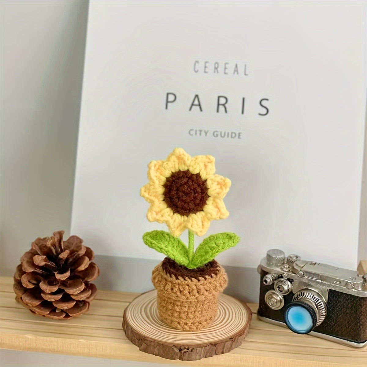[Handmade Crochet Flowers] Vibrant Handmade Crochet Sunflower & Rose Artificial Potted Plants - Brown Pot, Perfect for Mother’s Day, Anniversaries, Birthdays, Valentine’s Gifts, Home & Office Desk Decoration