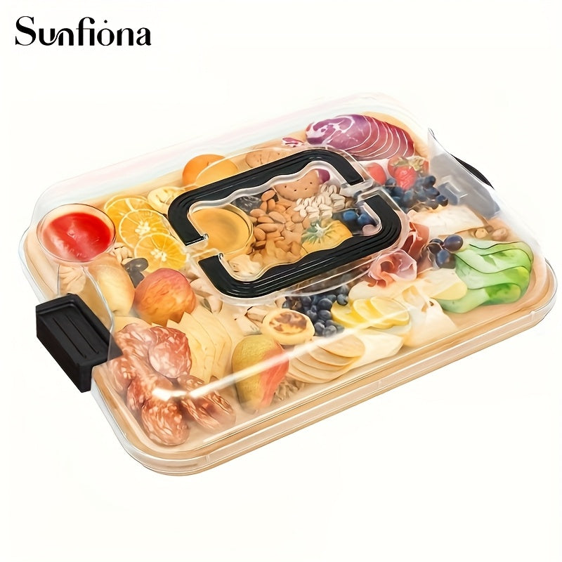 Sunfiona 1pc Bamboo Cheese Tray with Transparent Acrylic Lid