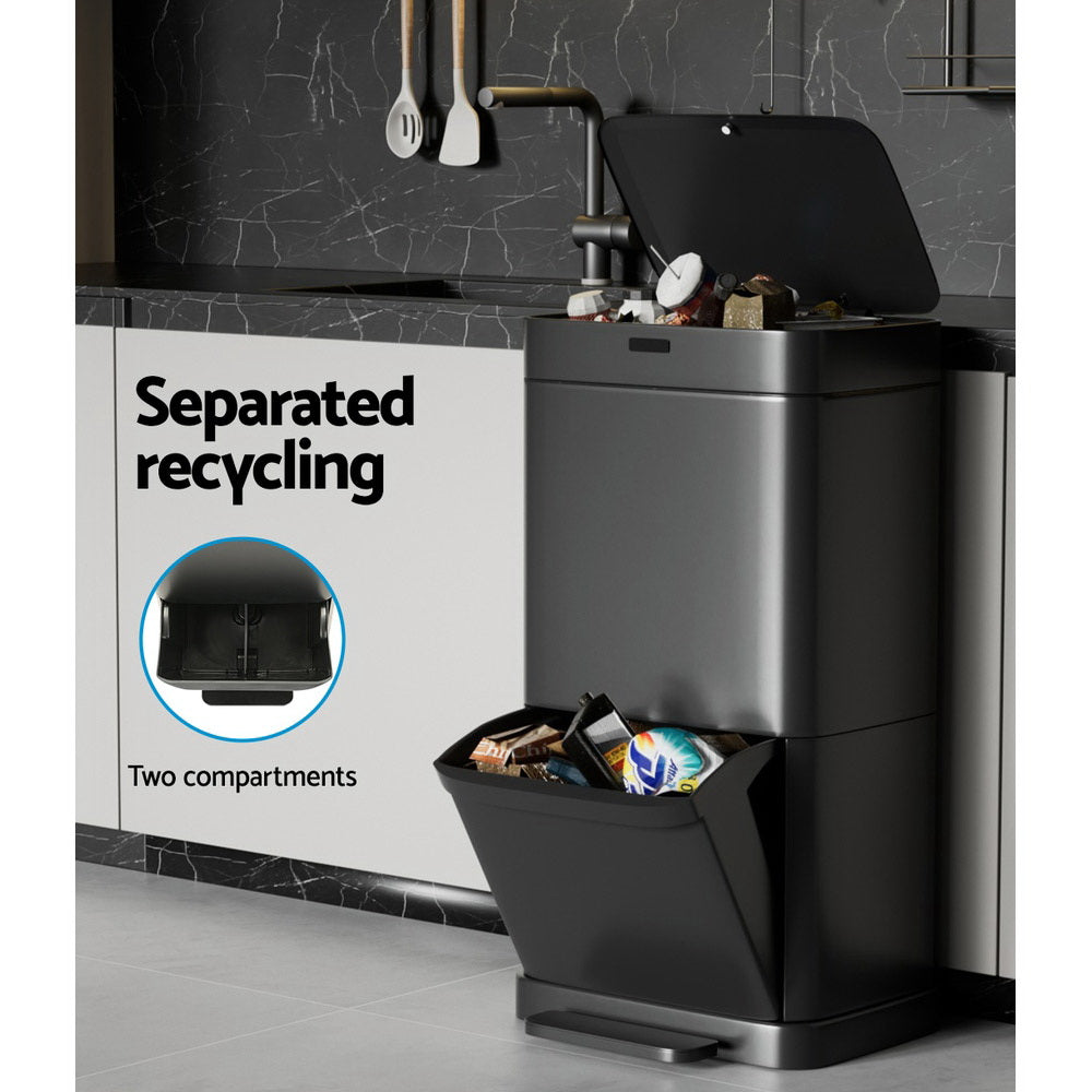Devanti 70L Motion Sensor Bin Pedal Bins Rubbish Automatic Trash Can Black