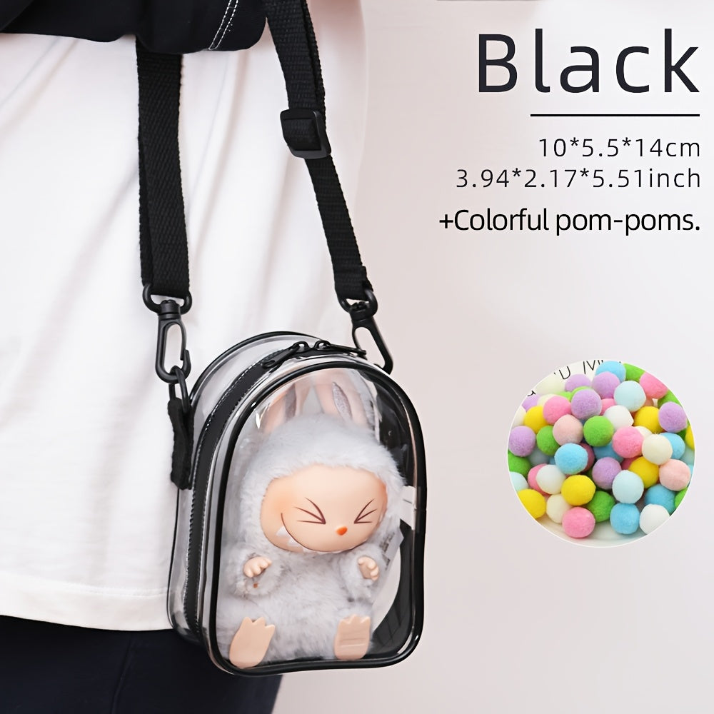 Labubu Generation 2 Sitting Crossbody Bag, Transparent PVC, Thickened Waterproof Material, Square Storage Pouch, Jewelry Organizer with Doll Holder for Dolls (Doll Not Included)