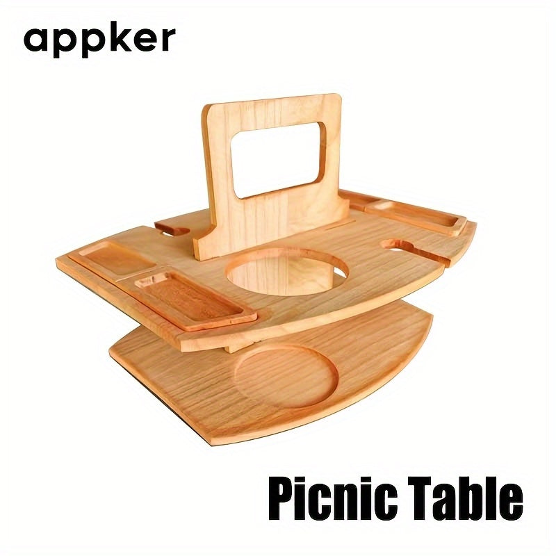 Portable folding Solid Wood Picnic Table with Glass Cup Holder