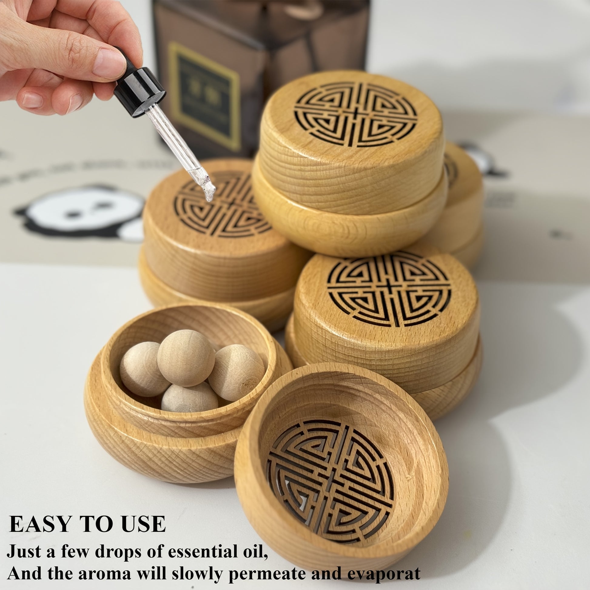 Wooden Essential Oil Diffuser, Incense Box And Wooden Ball Set, Retro Hollow Screw Bottle Cap, Home And Car Perfume Decoration, Volatile And Lasting Fragrance, Create a Fragrant And Comfortable Environment, The Ideal Gift.