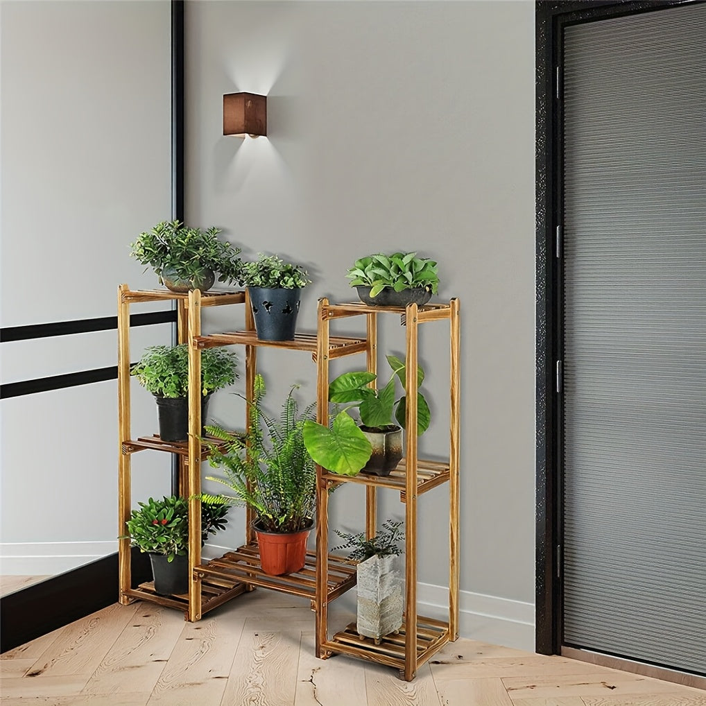 [Wooden Plant Stand] Adjustable Large Wooden Plant Stand | Flower Display Rack Multiple Pots Holder Corner Shelf Balcony Patio Garden Indoor Home Decor Flexible Combination