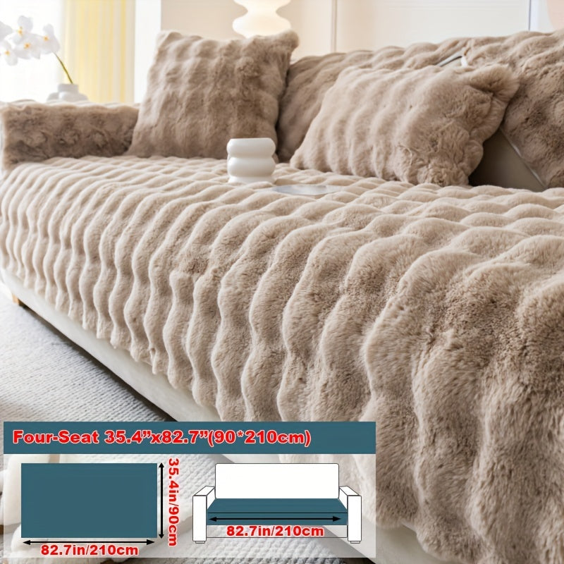 1pc Cozy Rabbit Plush Sofa Cover - Winter Warm, Thick, Soft, Non-Slip, Protective Furniture Protector for Bedroom, Office, Living Room Home Decor - Pet Favorite, Easy to Install, Machine Washable, Durable, and Stylish