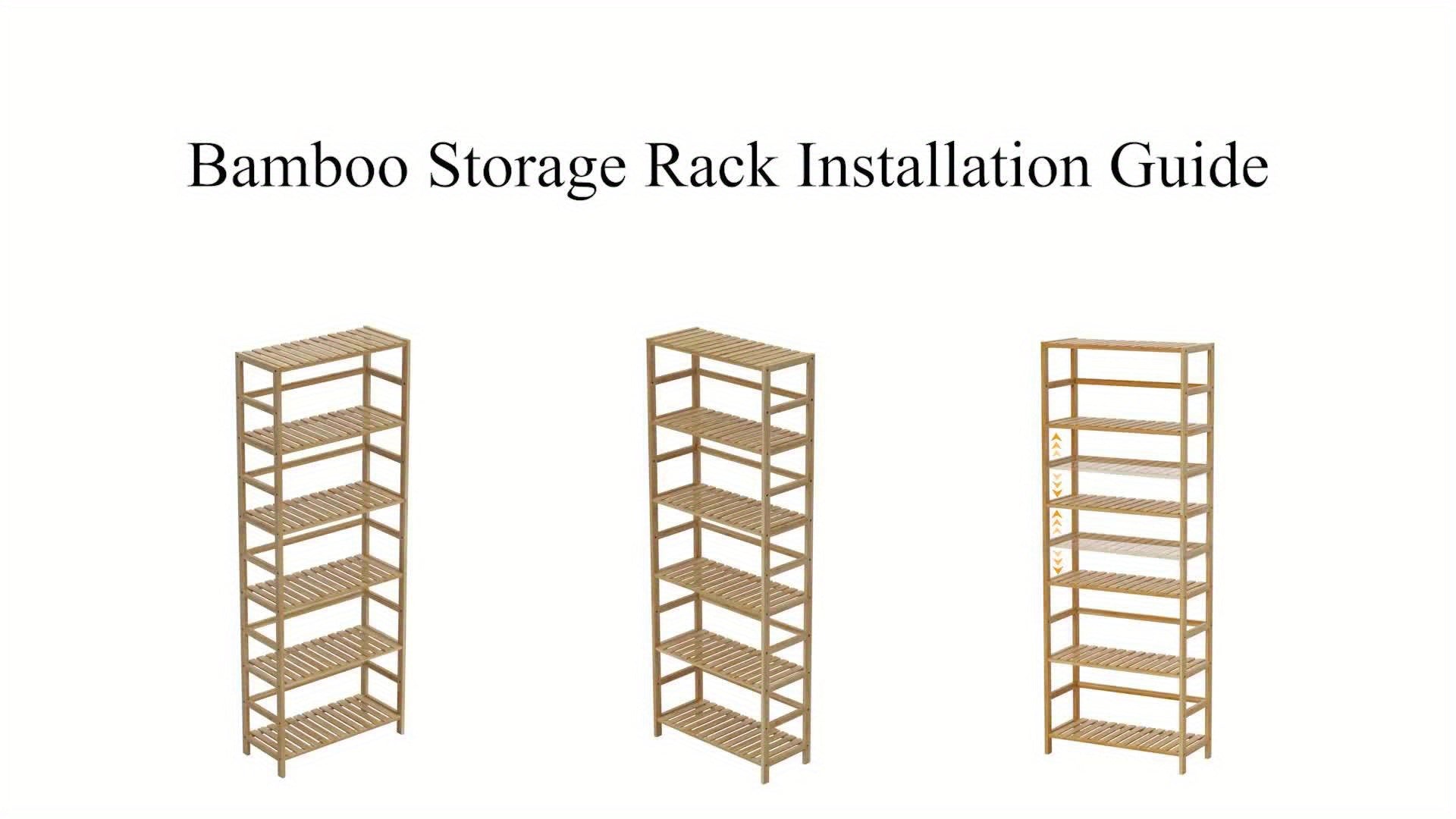 1pc Bamboo 6-Tier Freestanding Shelf Rack, Adjustable Tiered Storage Organizer for Kitchen, Bathroom, Home Office - No Metal Pipes, Versatile Room Use, AESOME, Standing Shelf
