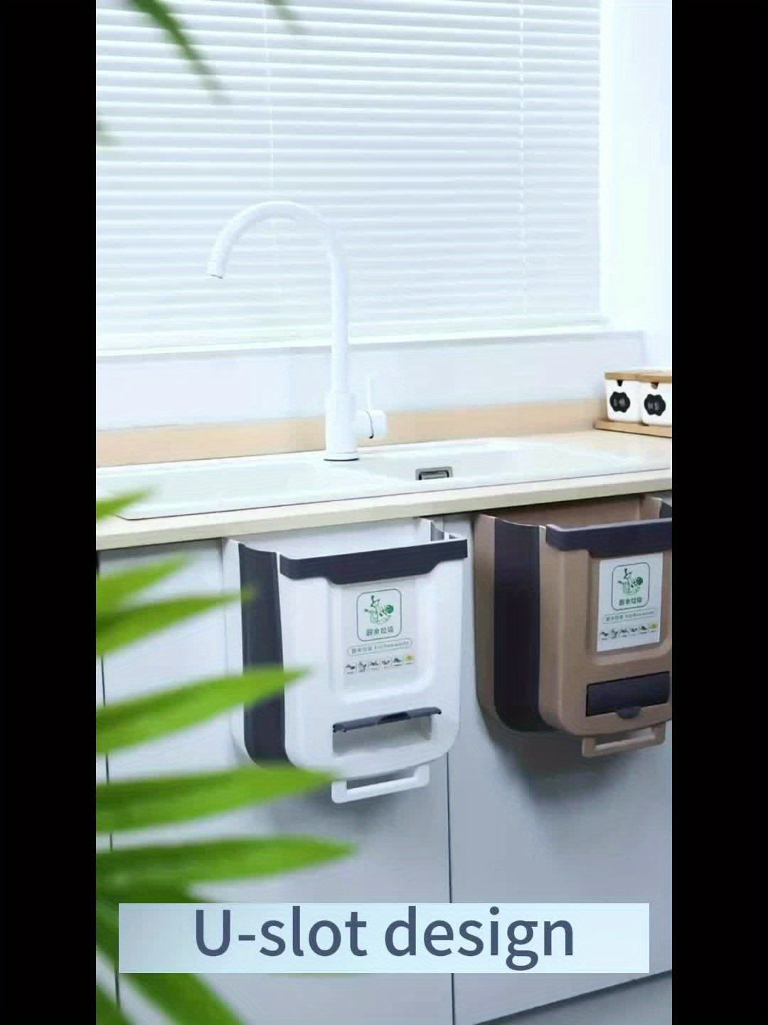 [Creative Sorting, Space-Saving] 1pc Space-Saving Large Foldable Hanging Trash Can - Wall-Mounted Waste Basket for Kitchen Cabinet Doors with Creative Sorting Feature, No Electricity Required, Modern Kitchen Accessory